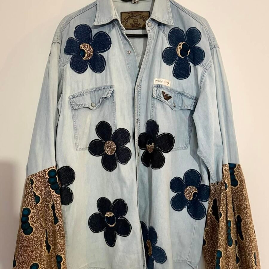 Chemise vintage oversize upcyclée – Armani & manches wax